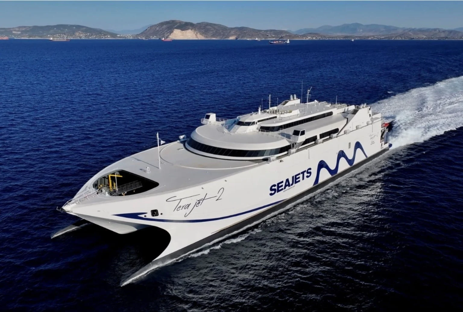 SeaJets ferry sailing across the blue Aegean Sea